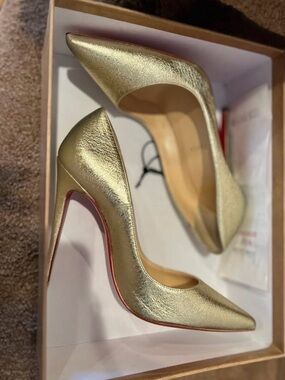 Christian Louboutin Metallic Gold Pointed Toe Stiletto Pumps